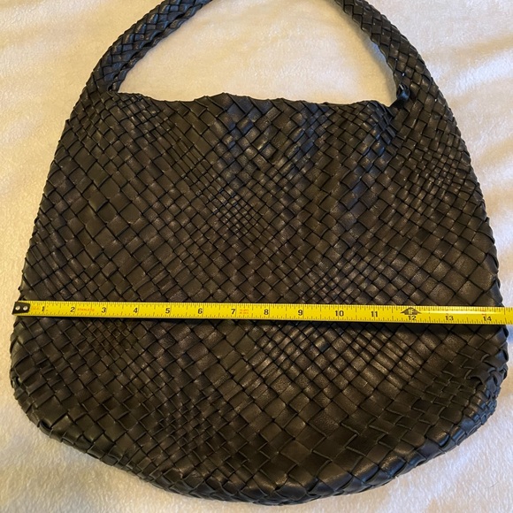 Falor falorni $995 black leather woven hobo shoulder bag Italy - Picture 5 of 13